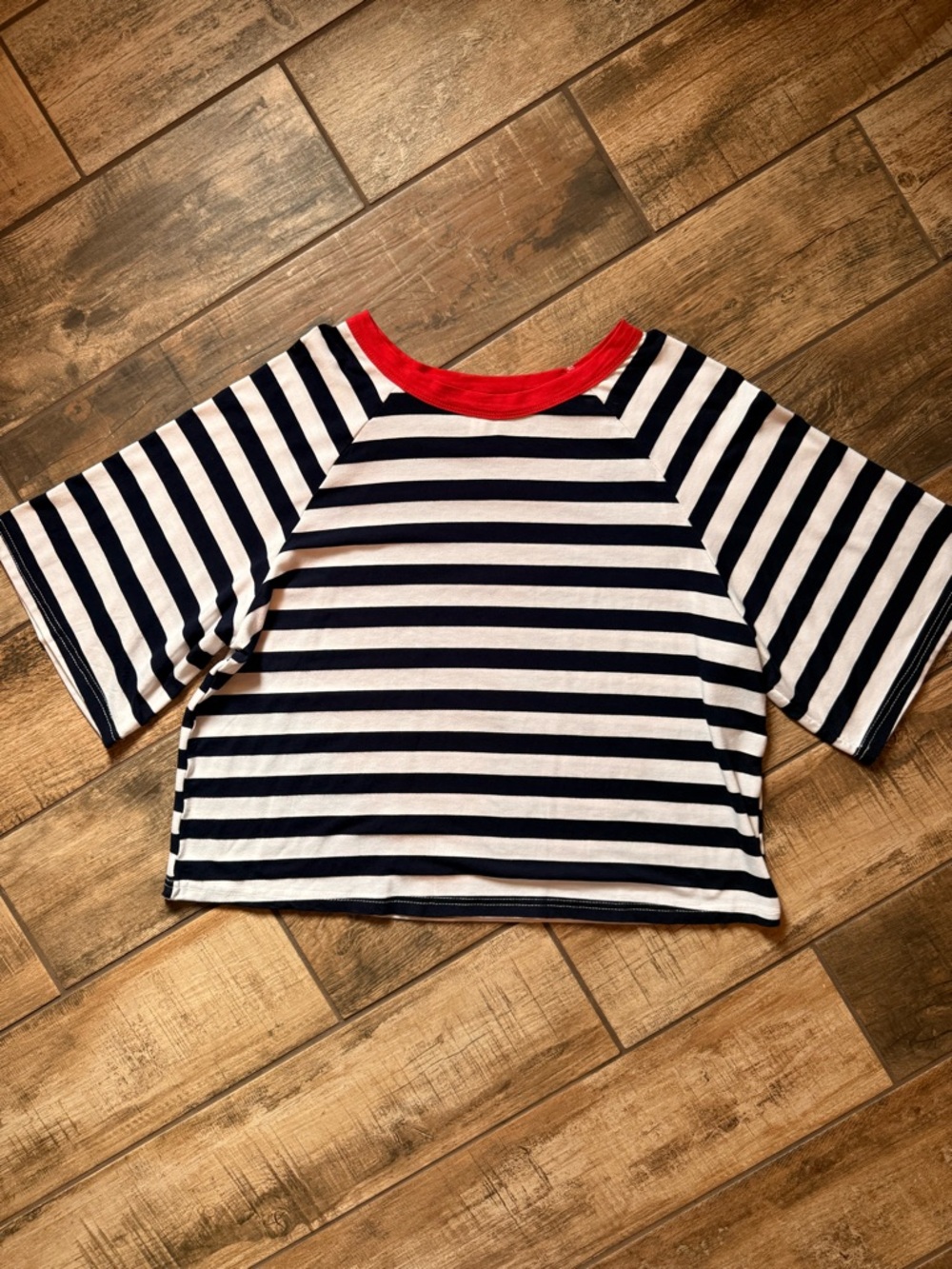 Dokotoo Striped Short Sleeve Tee with Red Trim - Women